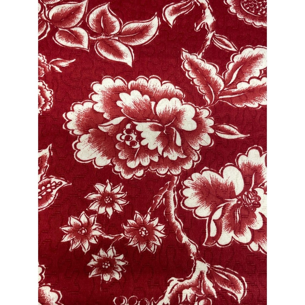 Vintage Liz Claiborne Red White Floral Screen Print Fabric Craft Sewing Quilting